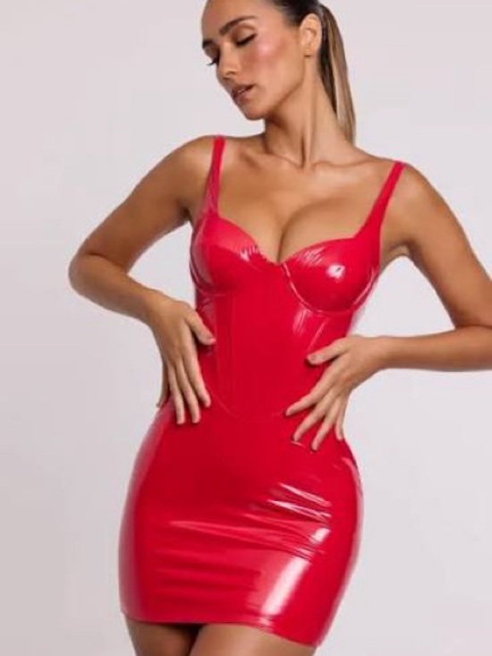 Oh Polly Dresses & Skirts - Oh Polly Red Patent Bustier Corset Mini Dress